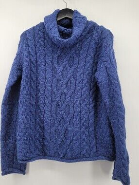 INIS CRAFTS 100% MERINO WOOL CABLE KNIT TURTLENECK SWEATER SZ L MADE IN IRELAND